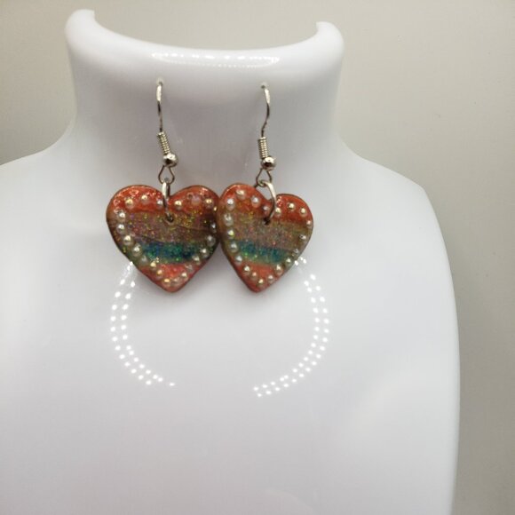 Made Hand Beaded Heart Earrings - Picture 1 of 3